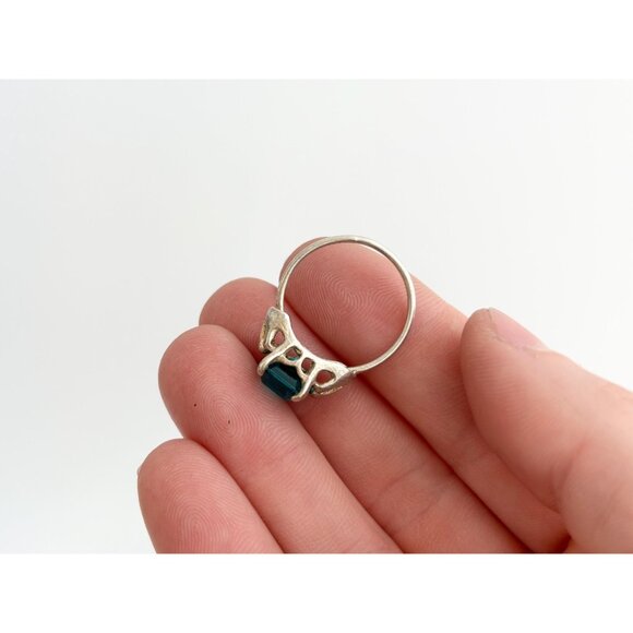 Sarah Coventry Teal Tourmaline Emerald Cut 925 Sterling Silver Vintage Ring sz 7 - Picture 8 of 12